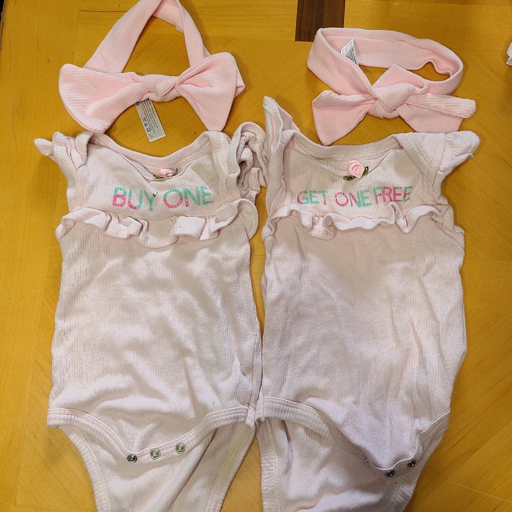 Twin onsies. Buy one, get one free with bows..